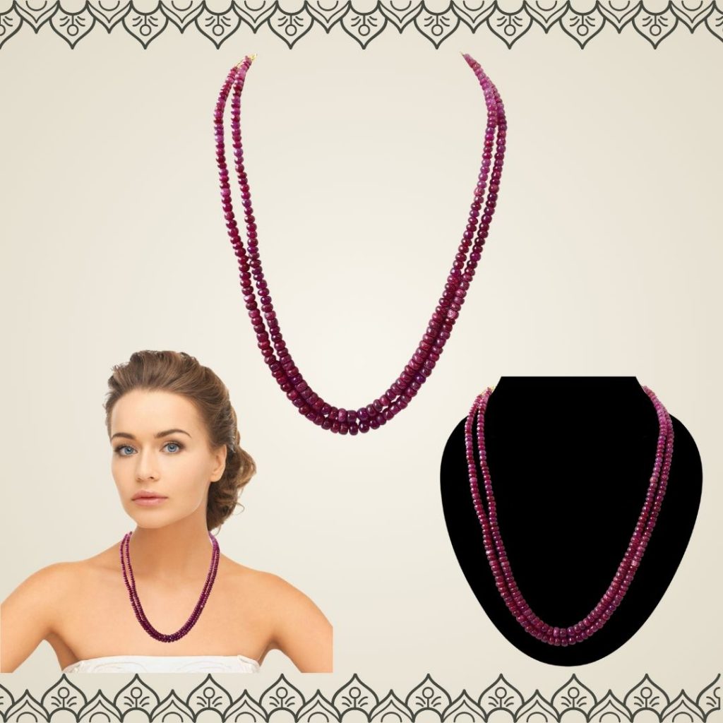 341.24cts 2 Line Real Red Ruby Beads Necklace for Women (341.24ctsRubyNeck)