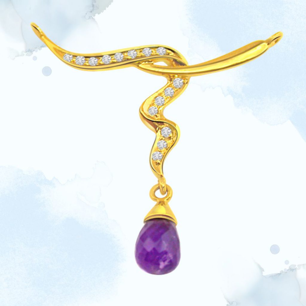 Diamond Necklace Pendant with Dangling Drop Amethyst (DN49)