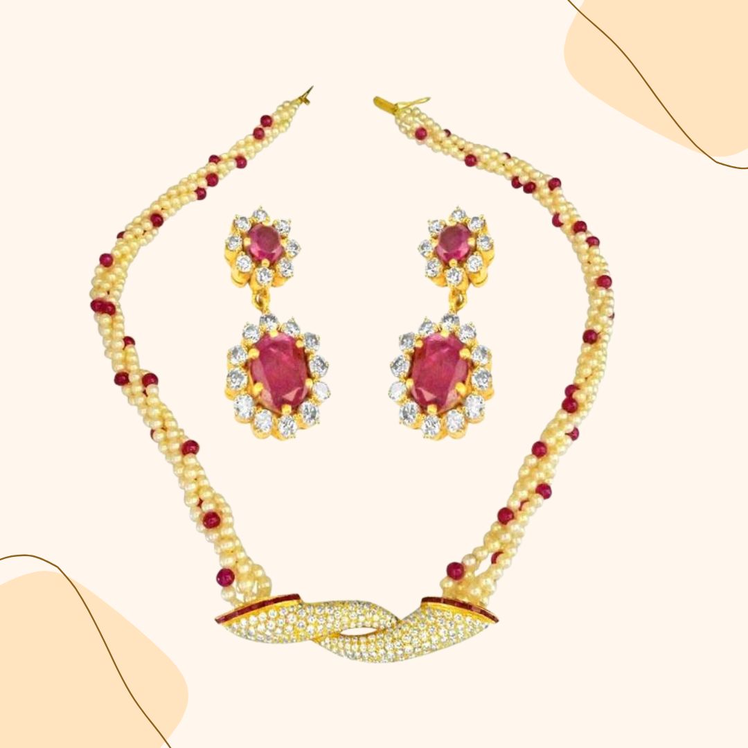 Cultured Elegance Diamond & Ruby Necklace Set (DS15)