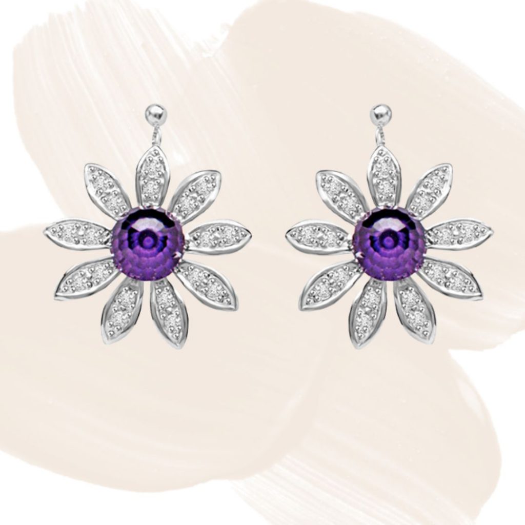 Flowery Desire 0.48cts Amethyst & Diamond Star Shaped Earrings For Your Beautiful Lady (ER439)