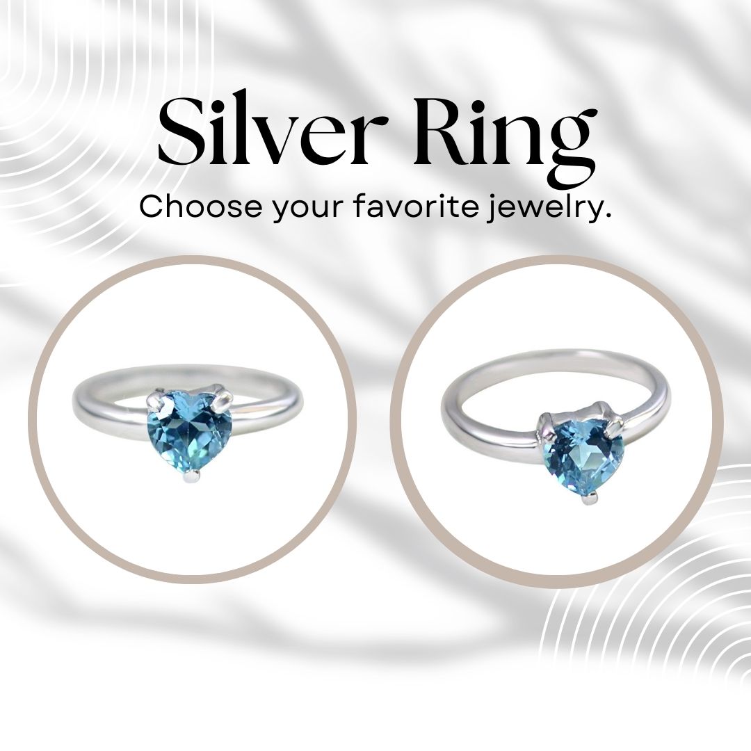 1.00ct Heart Shape Brilliant Swiss Blue Topaz Sterling Silver Love Ring for Her (GSR36)