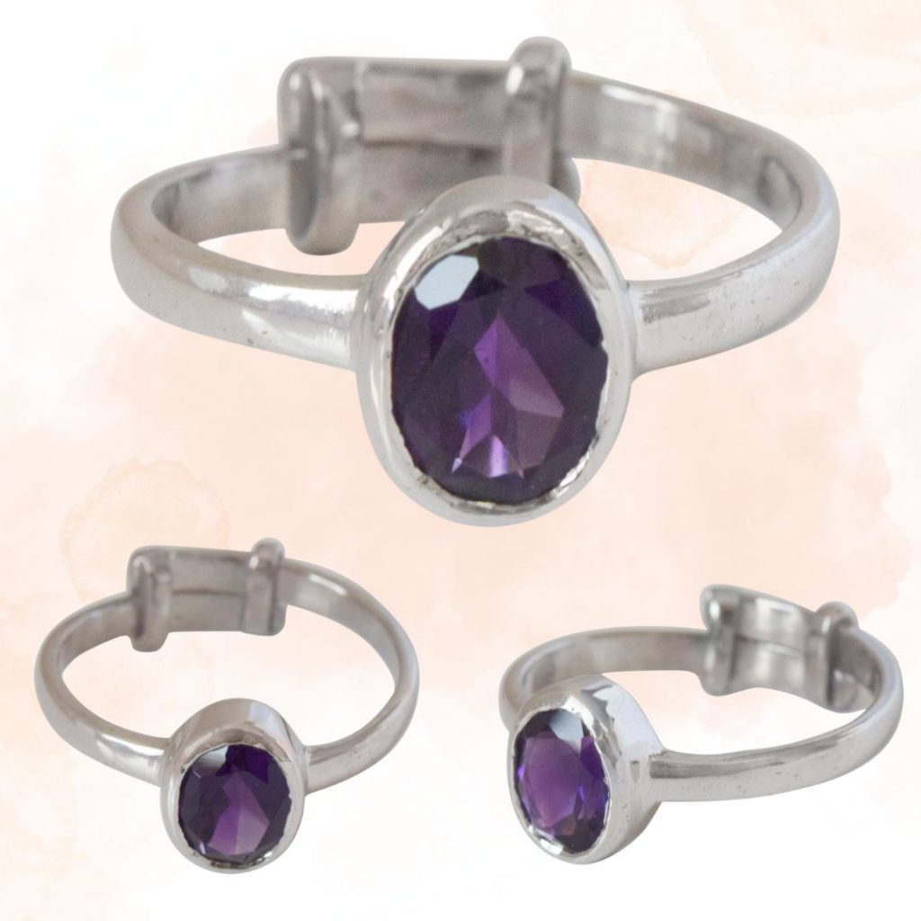 1.07cts Oval Faceted Purple Amethyst and 925 Silver Astrological Ring (GSR62)