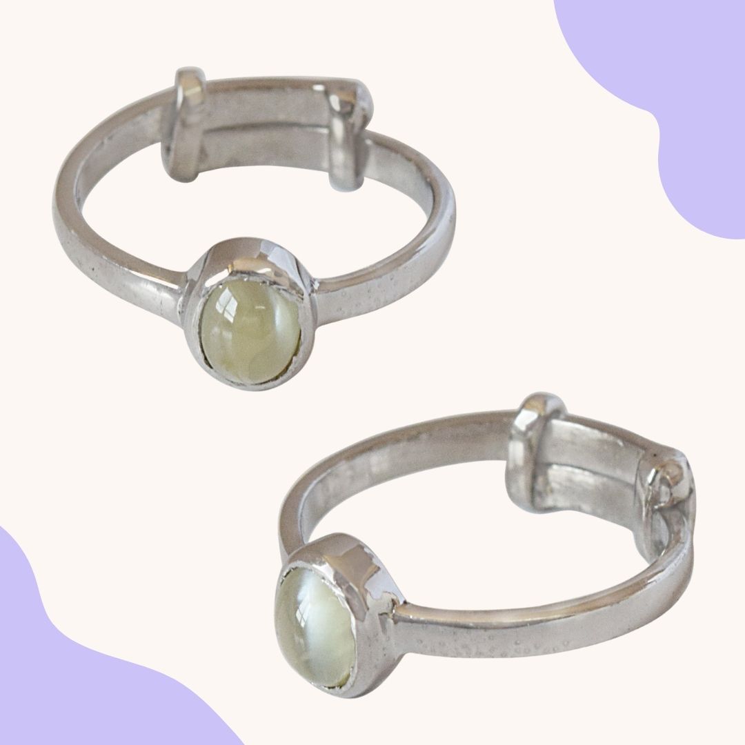 0.95 cts Round Cat's Eye and 925 Silver Adjustable Ring (GSR70)