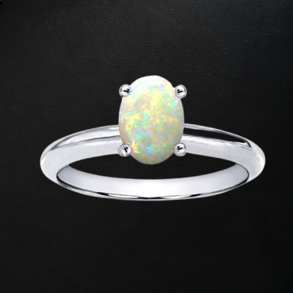 Golden Delicacy 0.40cts Solitaire Oval Opal Ring in White Gold (OPR1)