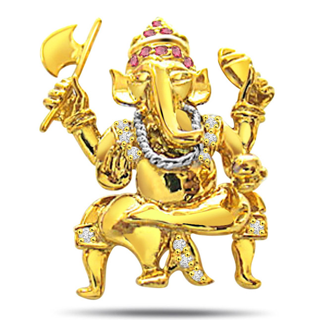 Ganesh Deva - Real Diamond Religious Pendant (P204)