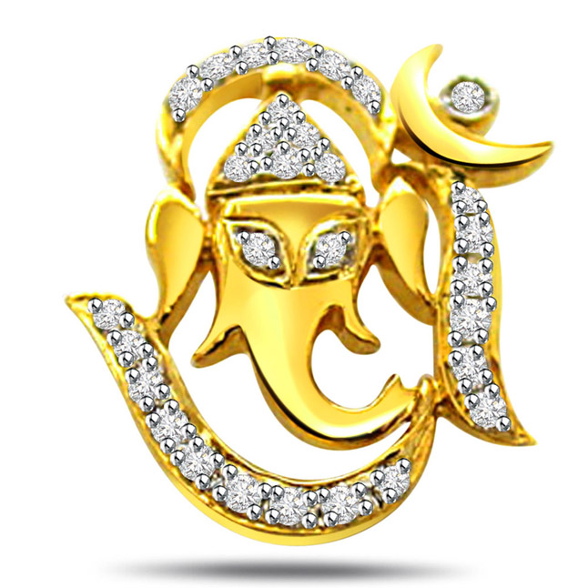 Ganpati Bappa - Real Diamond Religious Pendant (P205)