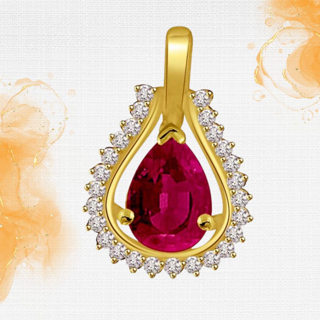 0.26cts Real Diamond & Pear Red Ruby Gold Pendant (P829)