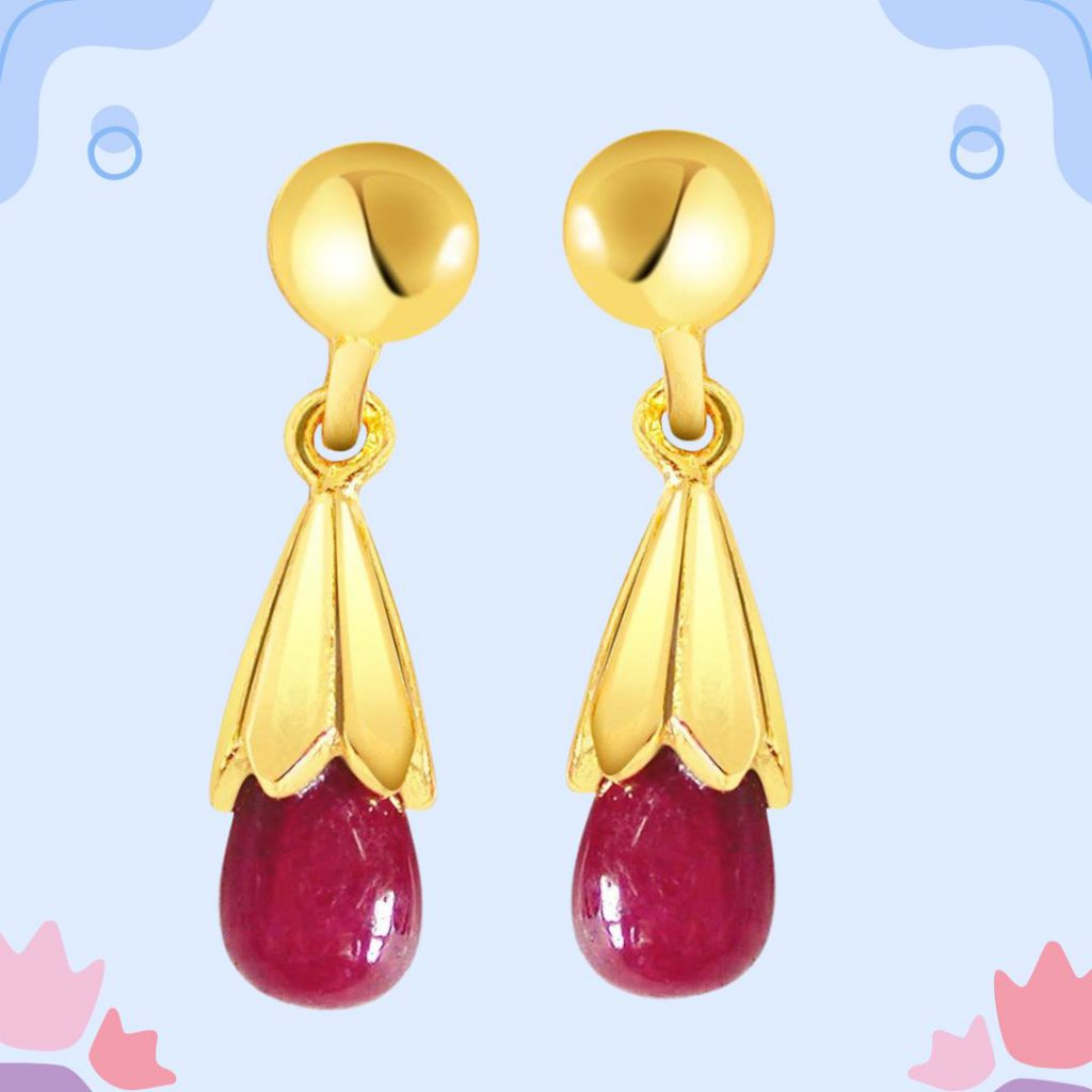 Ruby Lure - Real Drop Ruby & Gold Plated Silver Hanging Earrings for Women (RBER2)