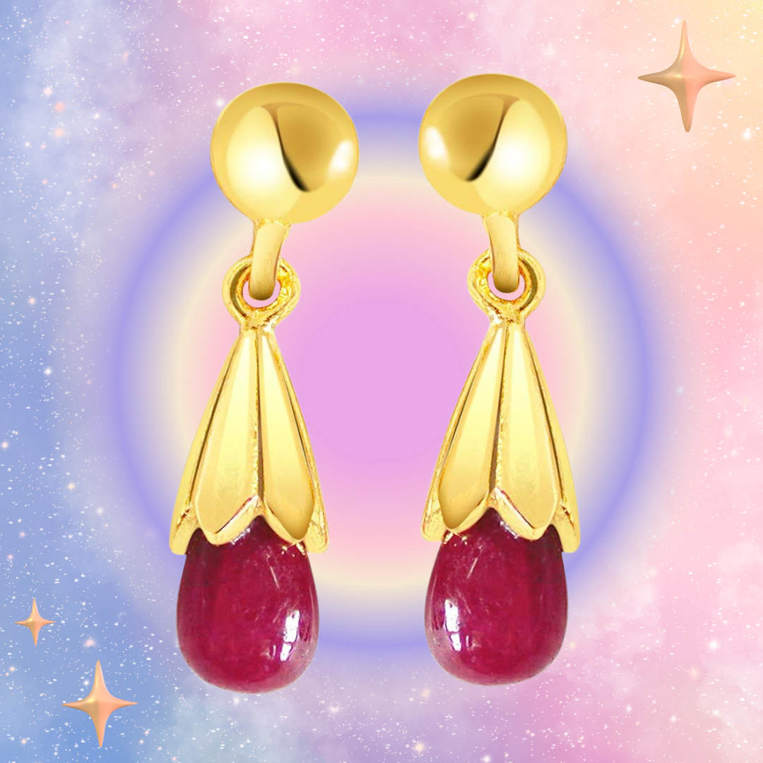 Ruby Lure - Real Drop Ruby & Gold Plated Silver Hanging Earrings for Women (RBER2)