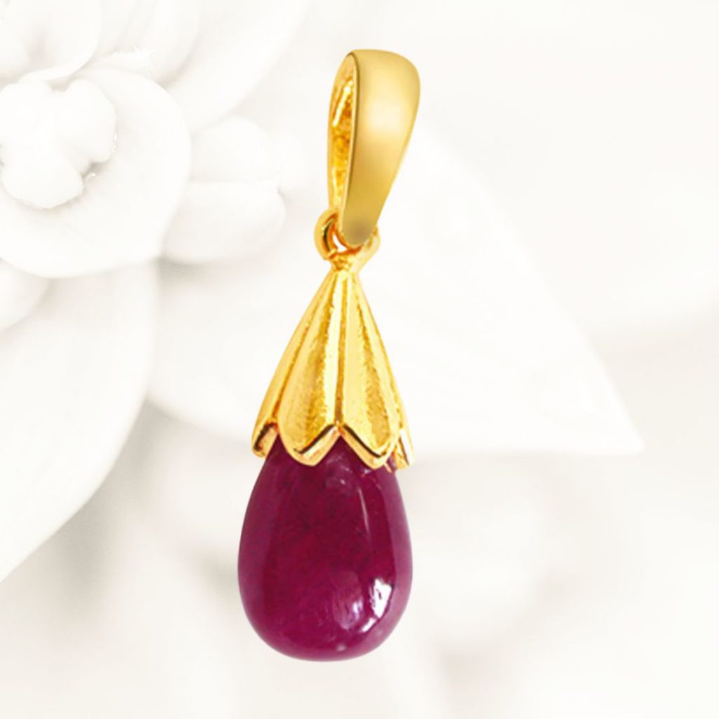 Petite Fleur - Drop Shape Real Red Ruby & Silver Gold Plated Pendant for Women (RBP4)