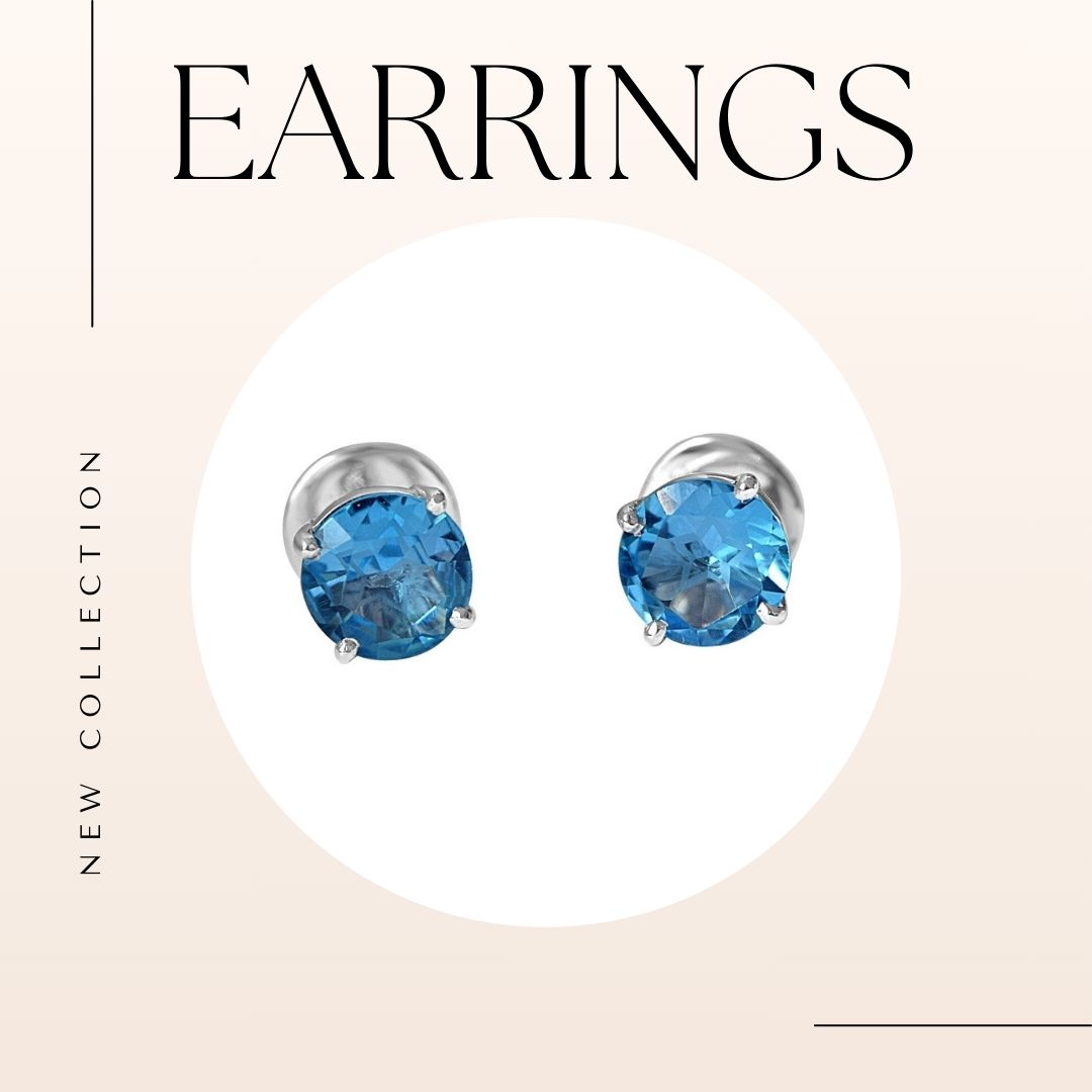 2.00 cts Round Shaped Blue Topaz Gemstone Solitaire Earrings in 925 Sterling Silver (SDE14)