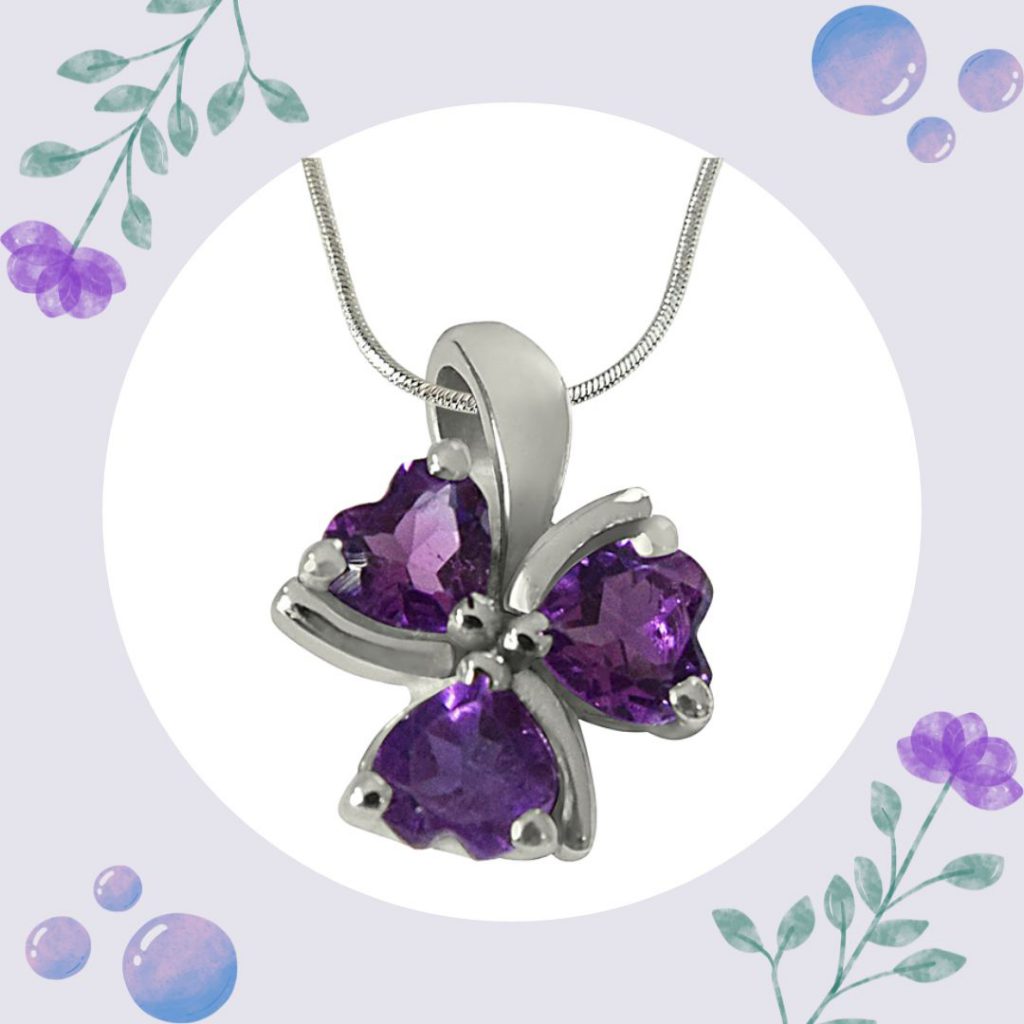 Purple Heart Amethyst in 925 Sterling Silver Heart Pendant with 18 IN Chain (SDP507)