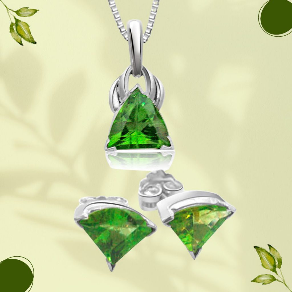 Trillion Shape Green Peridot Gemstone & Sterling Silver Pendant (SDS94+SDS95)