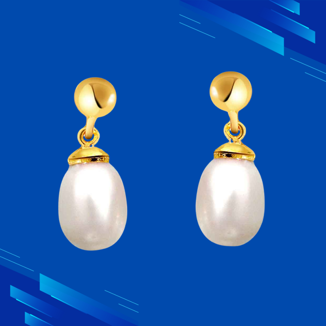 Drop Shape Real Pearl & Silver Gold Plated Hanging Earrings for Women (SP370)