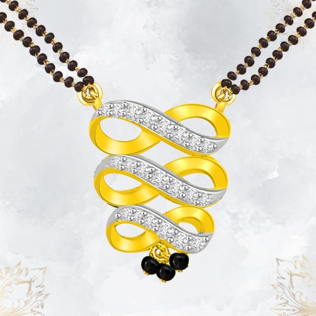 Two Tone Swirl & Bow Diamond & Gold Mangalsutra Pendant (DN193)