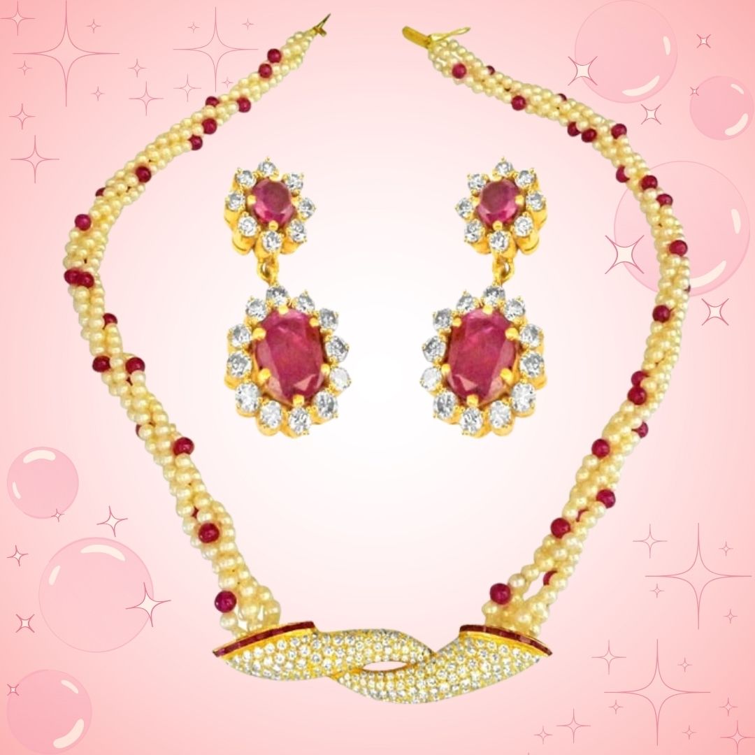 Cultured Elegance Diamond & Ruby Necklace Set (DS15)