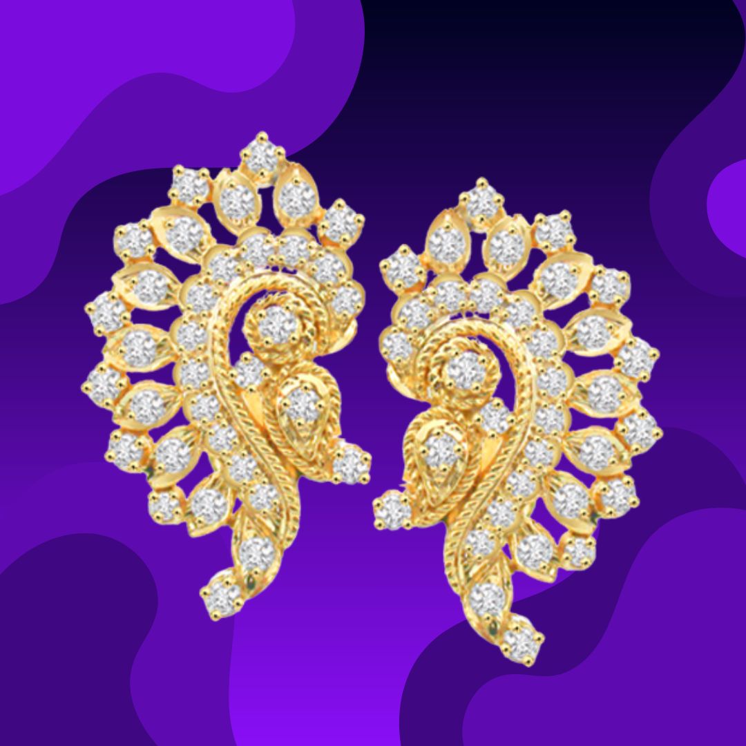 Unveil Elegance: Golden Sparkling Stars Diamond Earrings (ER64)