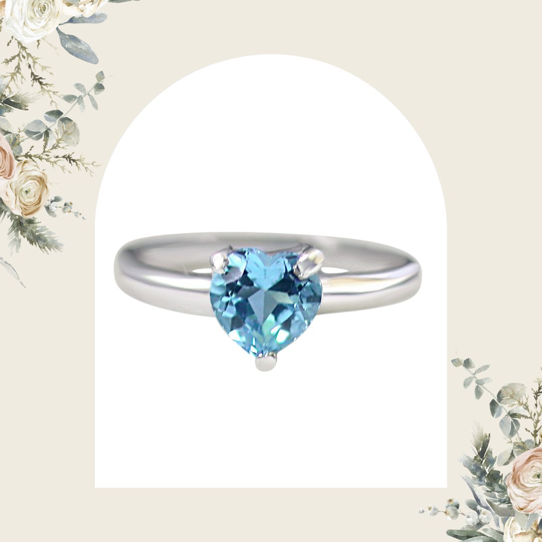 1.00ct Heart Shape Brilliant Swiss Blue Topaz Sterling Silver Love Ring for Her (GSR36)