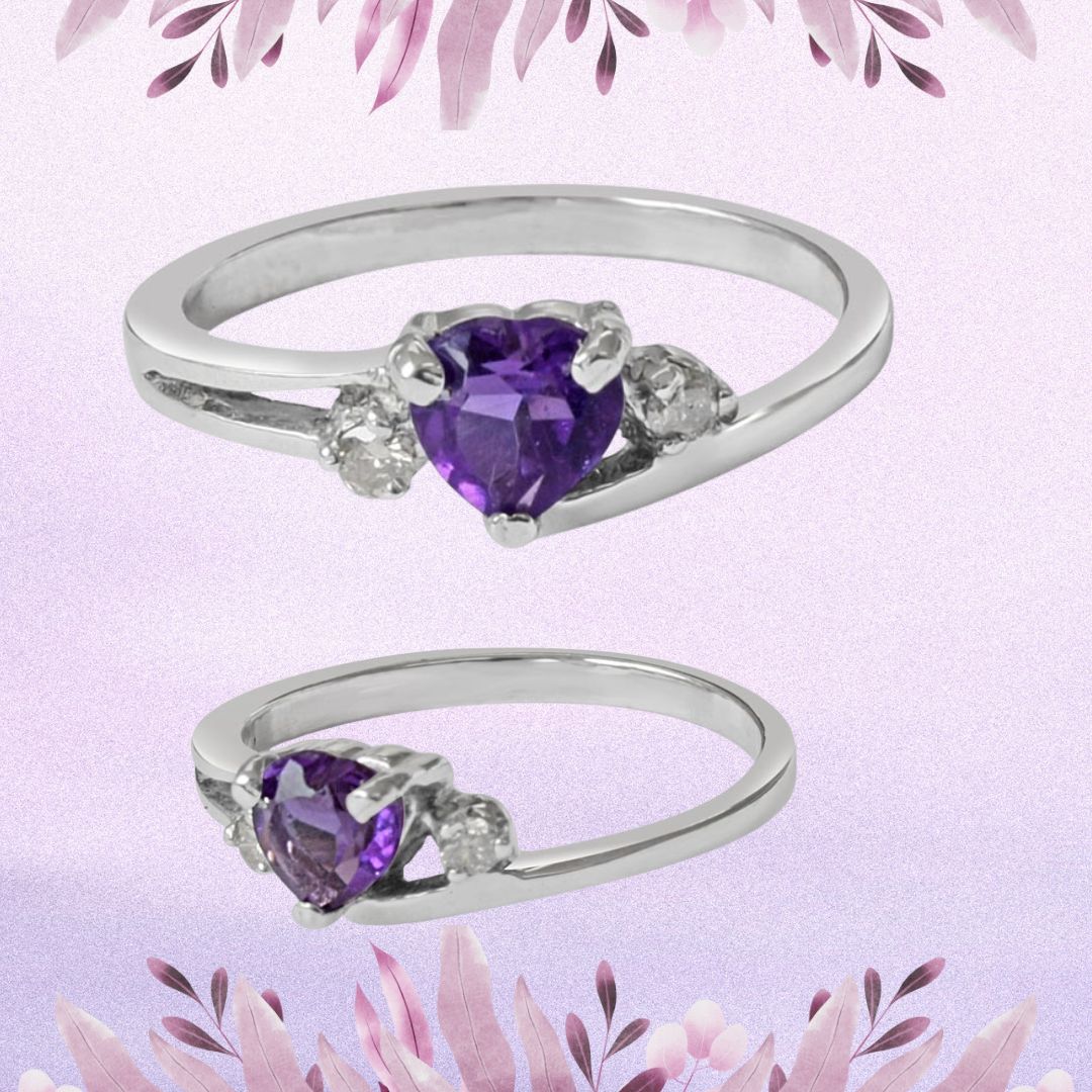 Twinkle in Purple: The Heart Shaped Amethyst & Diamond Ring (GSR59)