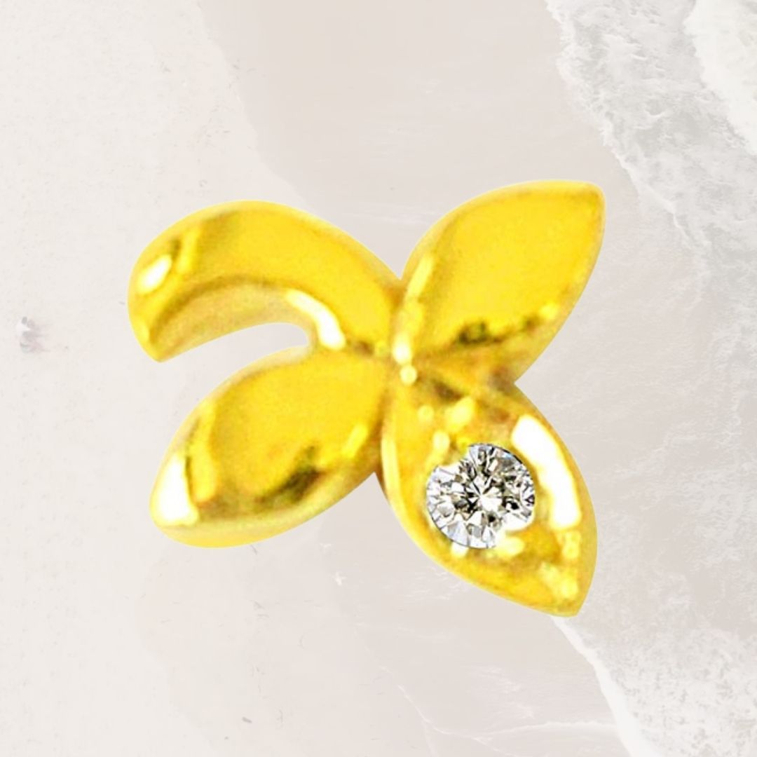 Floral Shaped Real Diamond 18kt Yellow Gold Nosepin (NP17)