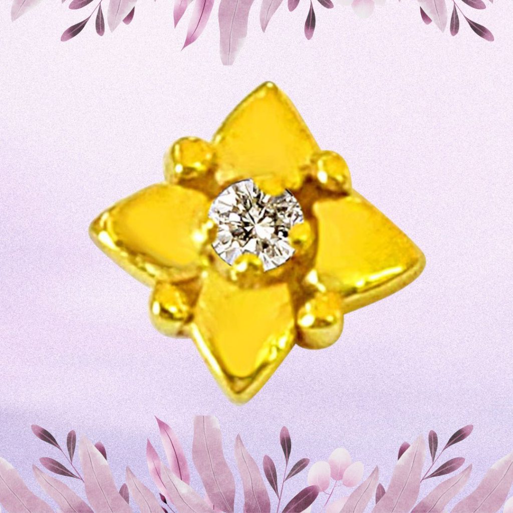 Flower Shaped Real Diamond 18kt Yellow Gold Nosepin (NP6)