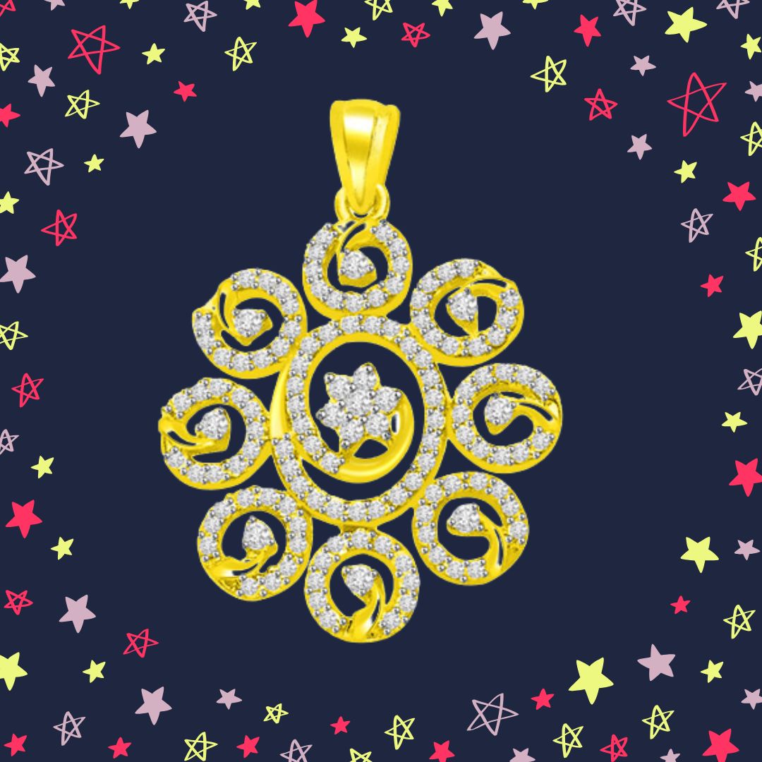 0.60cts Real Diamond & Gold Sun Flower Pendant (P699)