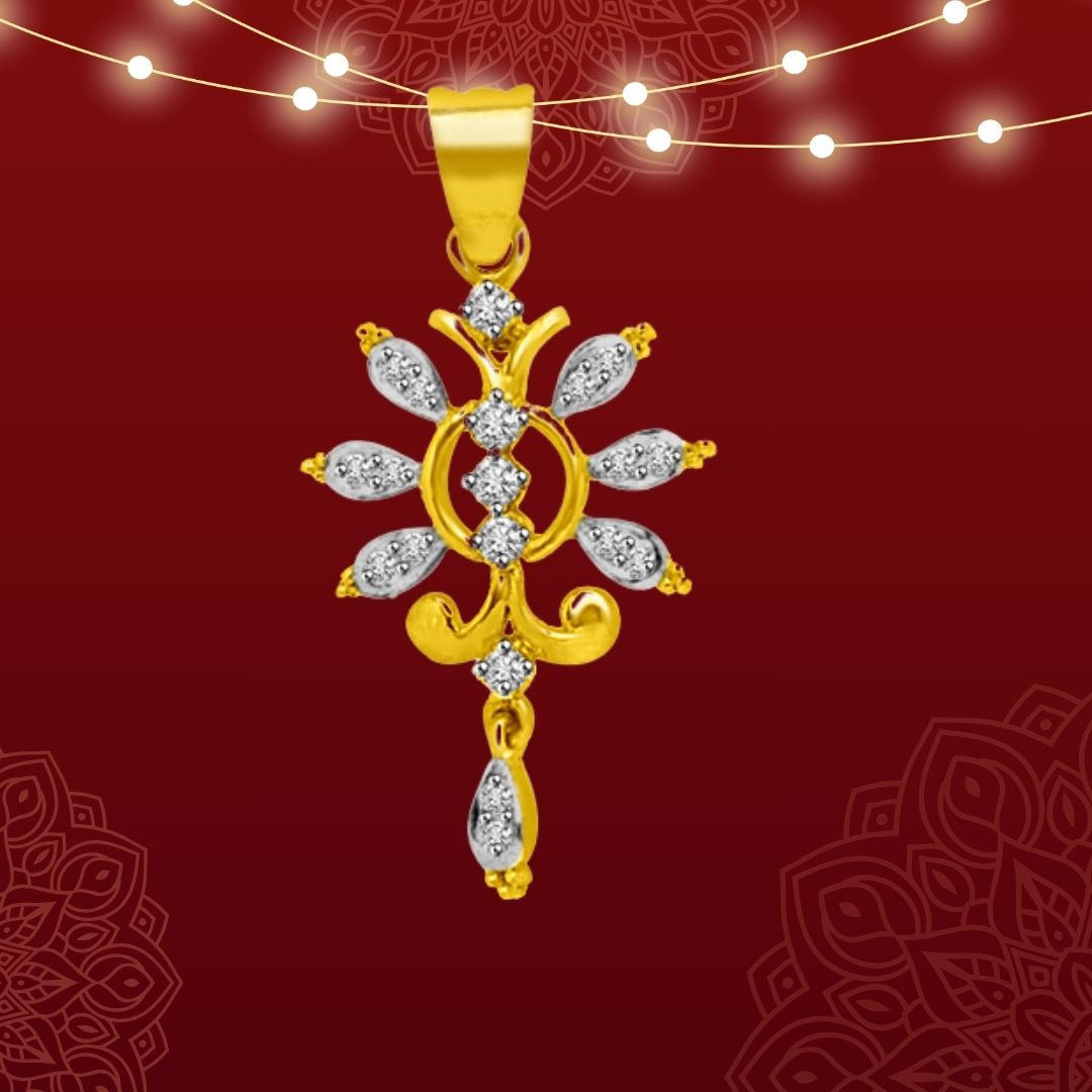 A Bloom of Elegance: Flowery Glitter Diamond & Gold Pendant (P737)