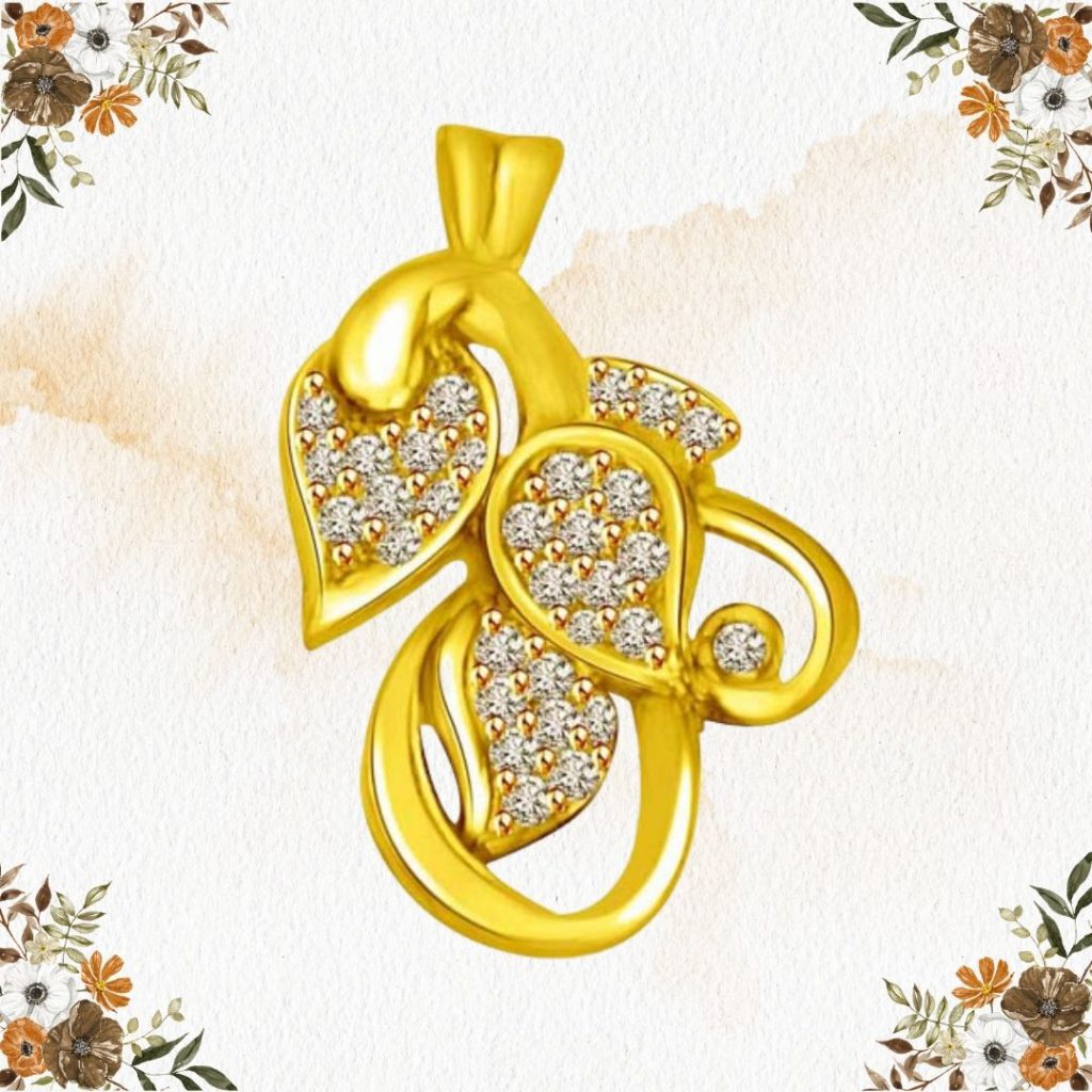 You Me & Our Love 3 Leaf Real Diamond & 18kt Yellow Gold Pendant (P812)