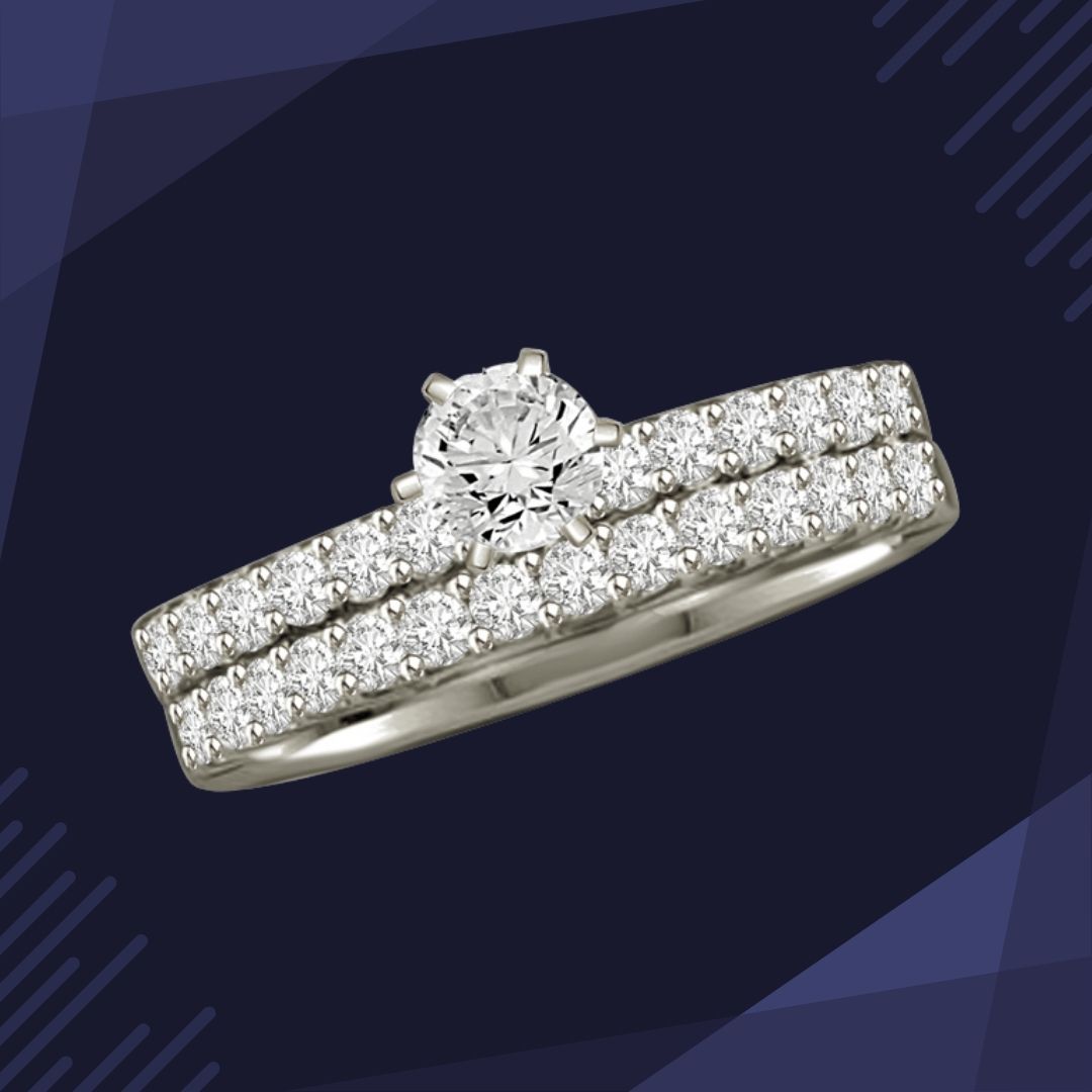 Sleek & Elegant Diamond Ring Set setting with Accents in 14Kt White Gold