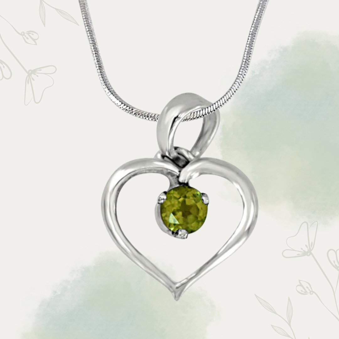 Princess of My World Heart Shaped Green Peridot & 925 Sterling Silver Pendant with 18 IN Chain (SDP411)