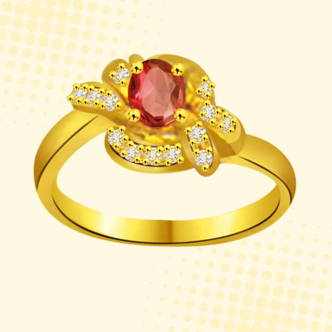 Shine of Love Flower Shape Diamond & Ruby Ring (SDR1031)