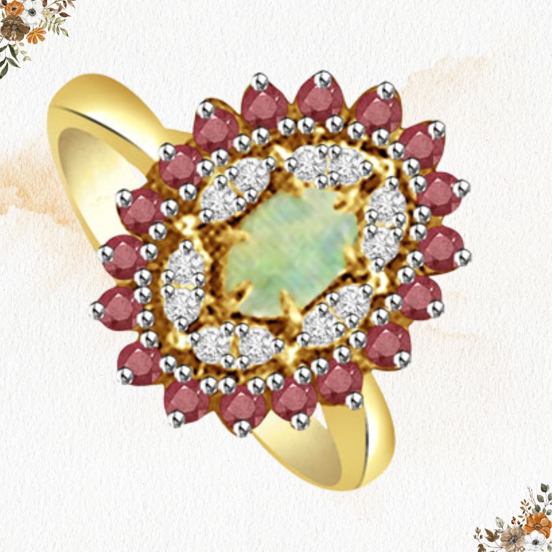 1.84cts Real Diamond Ruby & Opal Stone Ring (SDR1485)