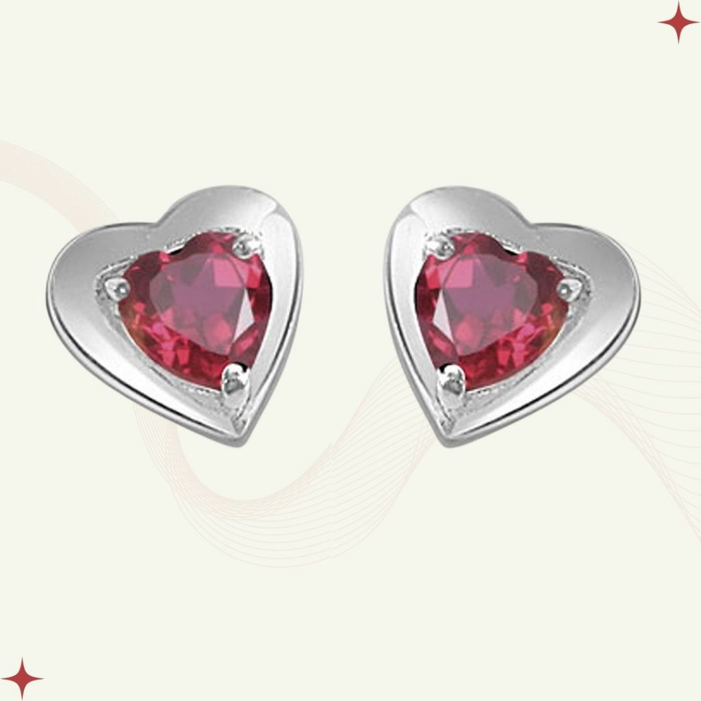 Enchanting Heart: Red Garnet Sterling Silver Stud Earrings for Women – Unleash Timeless Love & Elegance (SDS49)