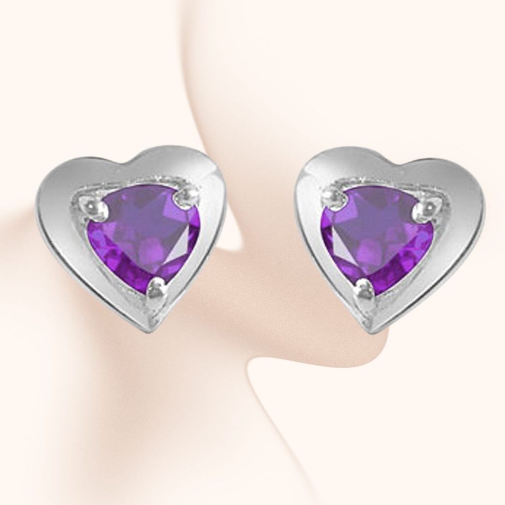 Loving You - Heart Shaped Purple Amethyst & Sterling Silver Earrings for Women (SDS50)