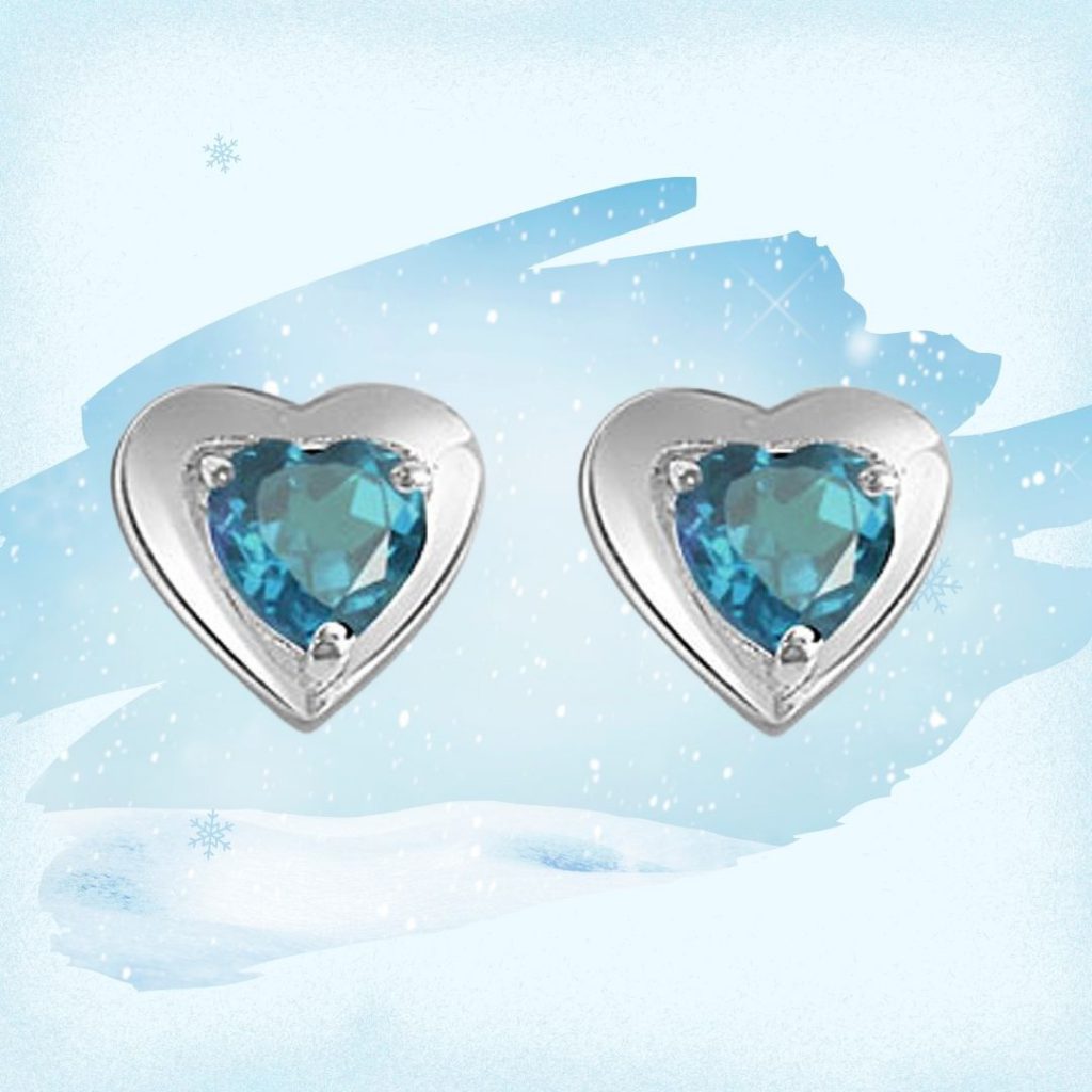 Blue Bling - Heart Shaped Blue Topaz & Sterling Silver Earrings for Women (SDS51)