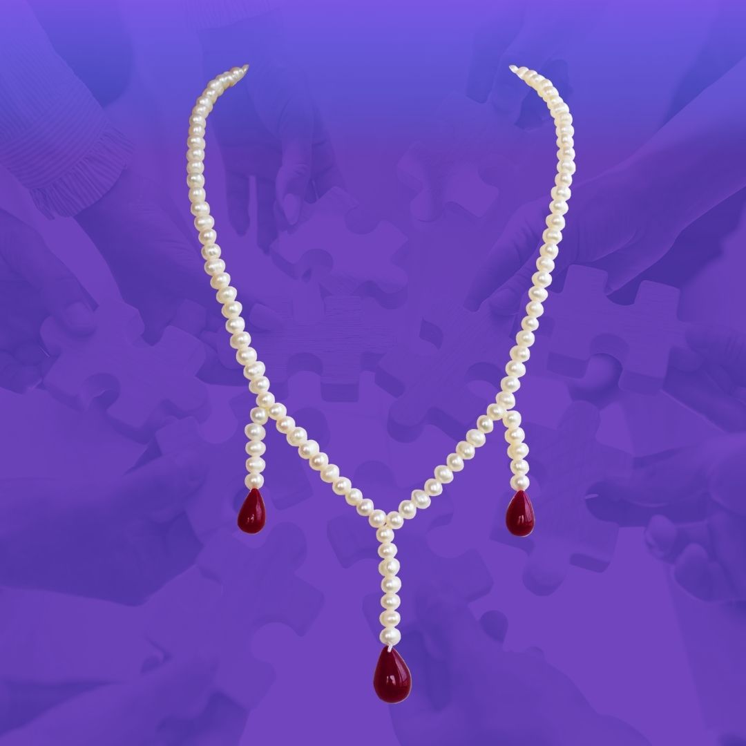 Ruby Cascade: Enchanting Pearl and Ruby Drop Necklace (SN1041)