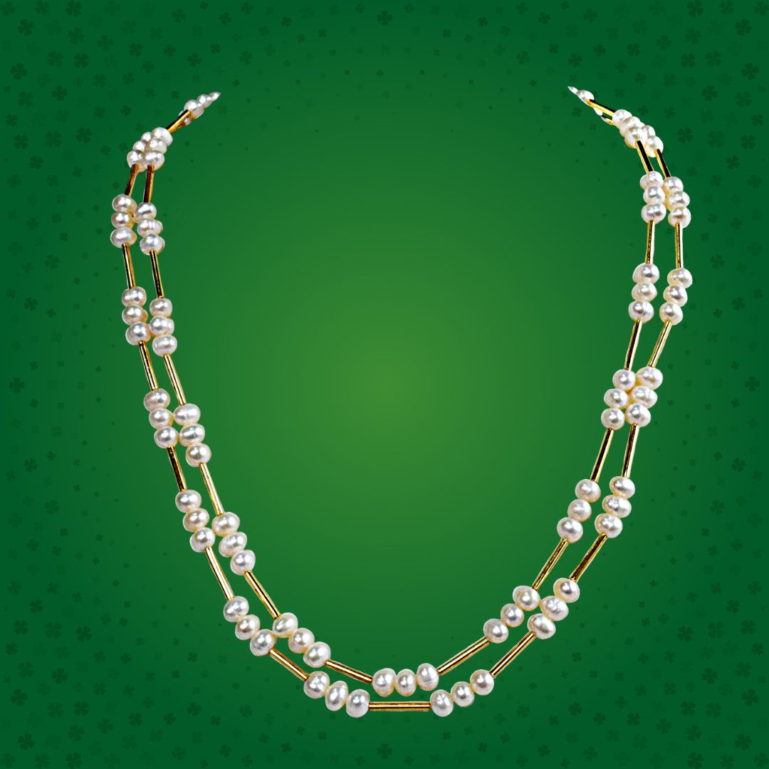 Embrace the Splendor: The 2-Line Real Pearl & Gold-Plated Necklace (SN1079)