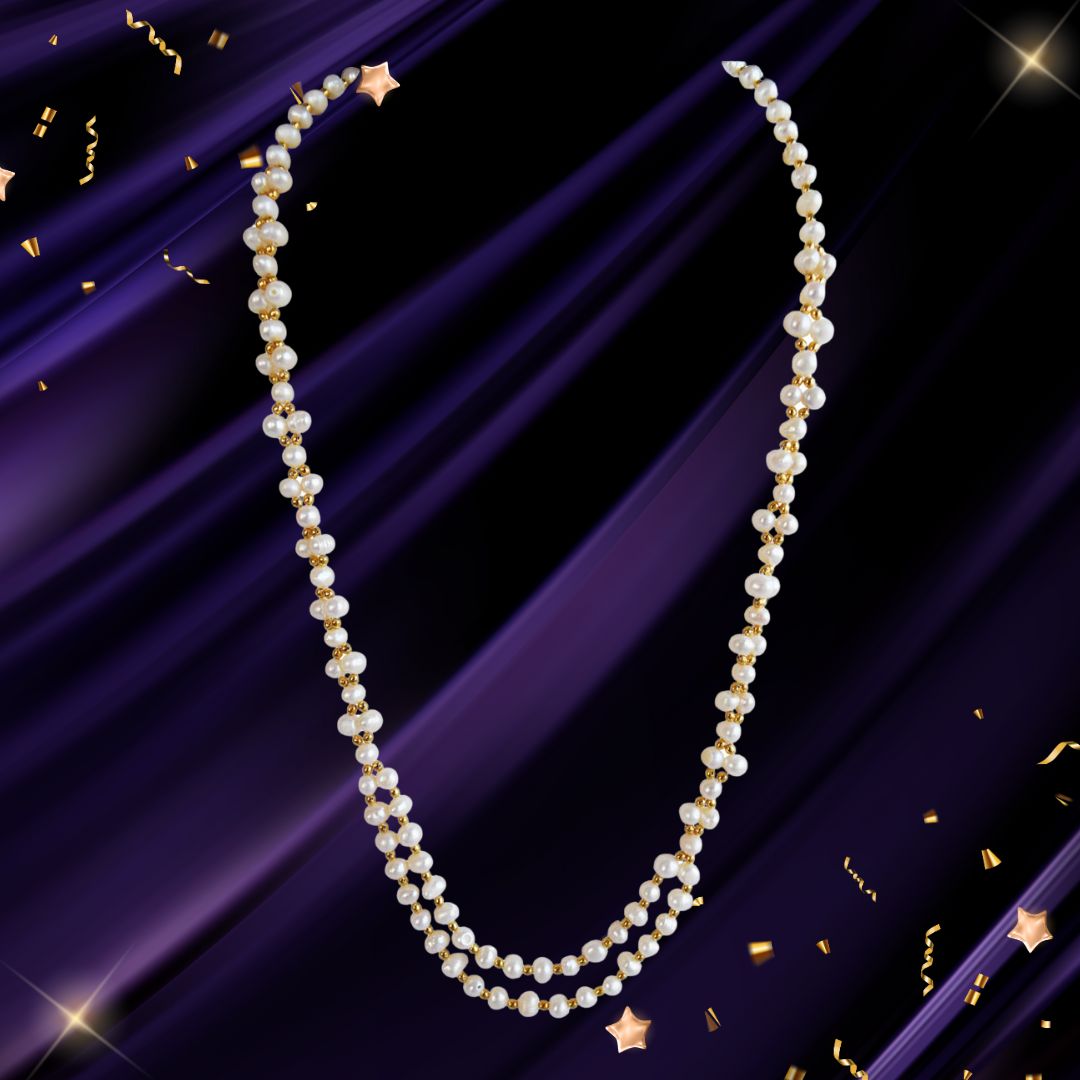 Real Freshwater Pearl & Gold Plated Beads Necklace for Women (SN1110N)