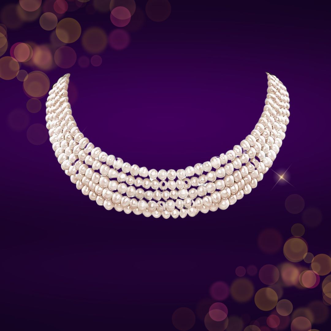 Ethereal Elegance: Quintuple Strand Freshwater Pearl Choker (SP77)