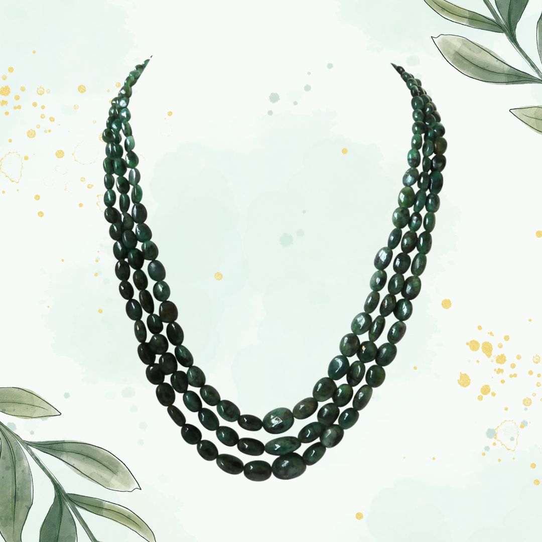 3 Line 327cts REAL Natural Green Oval Emerald Necklace (327cts Oval EMR Necklace)