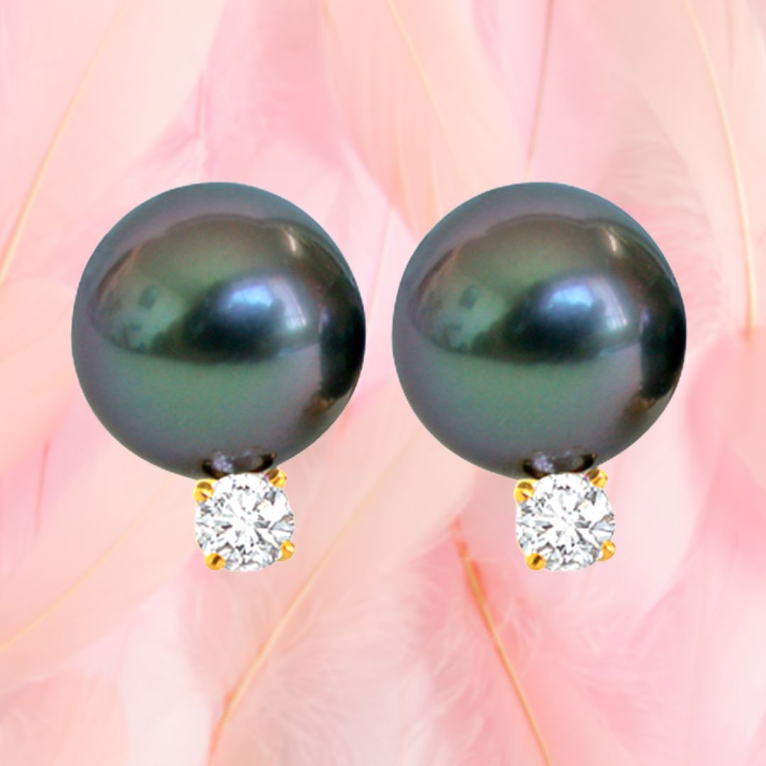 Tahitian Temptress Pearl & Diamond Earrings (ER6)