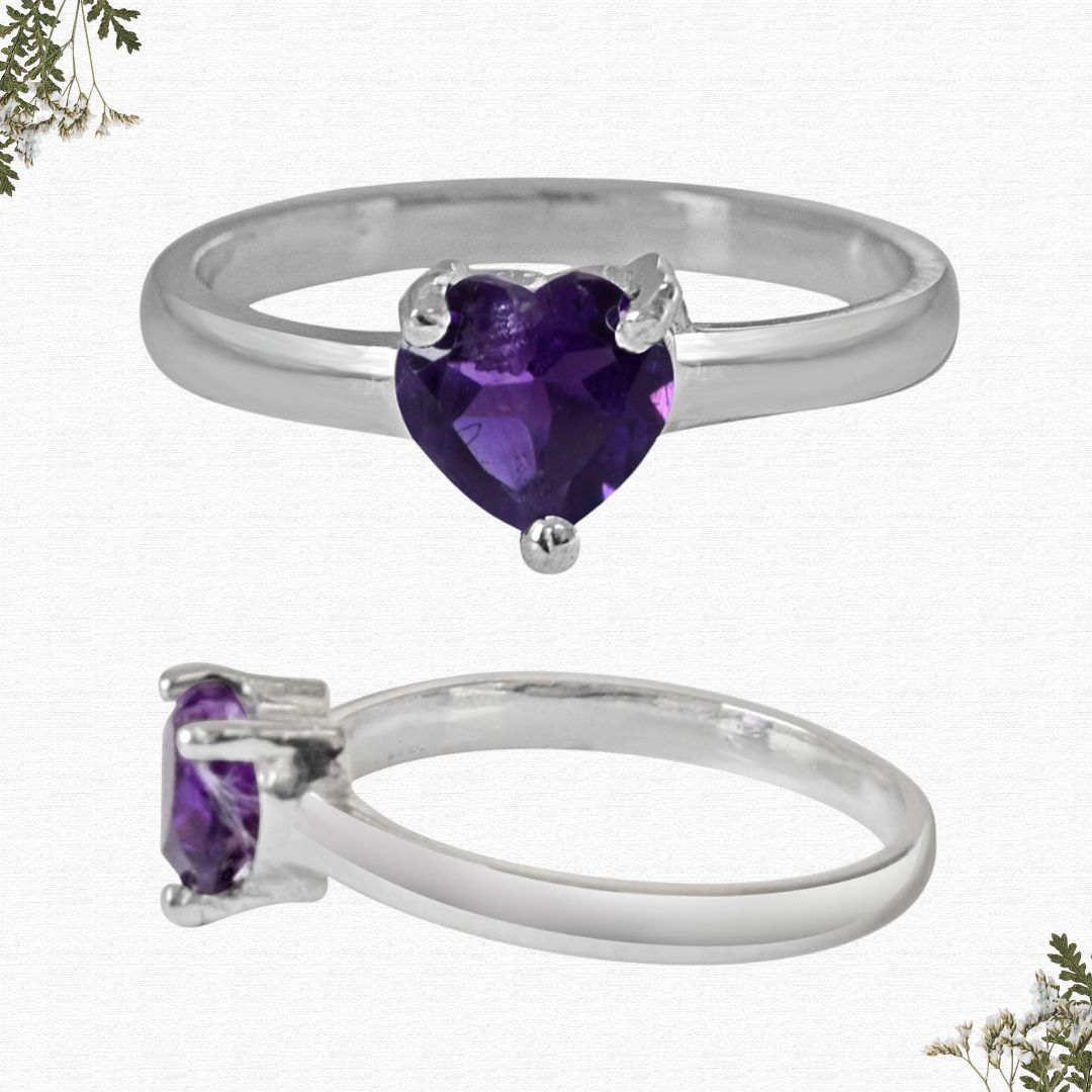 70 cents Heart Purple Solitaire Amethyst Sterling 925 Silver Ring (GSR53)