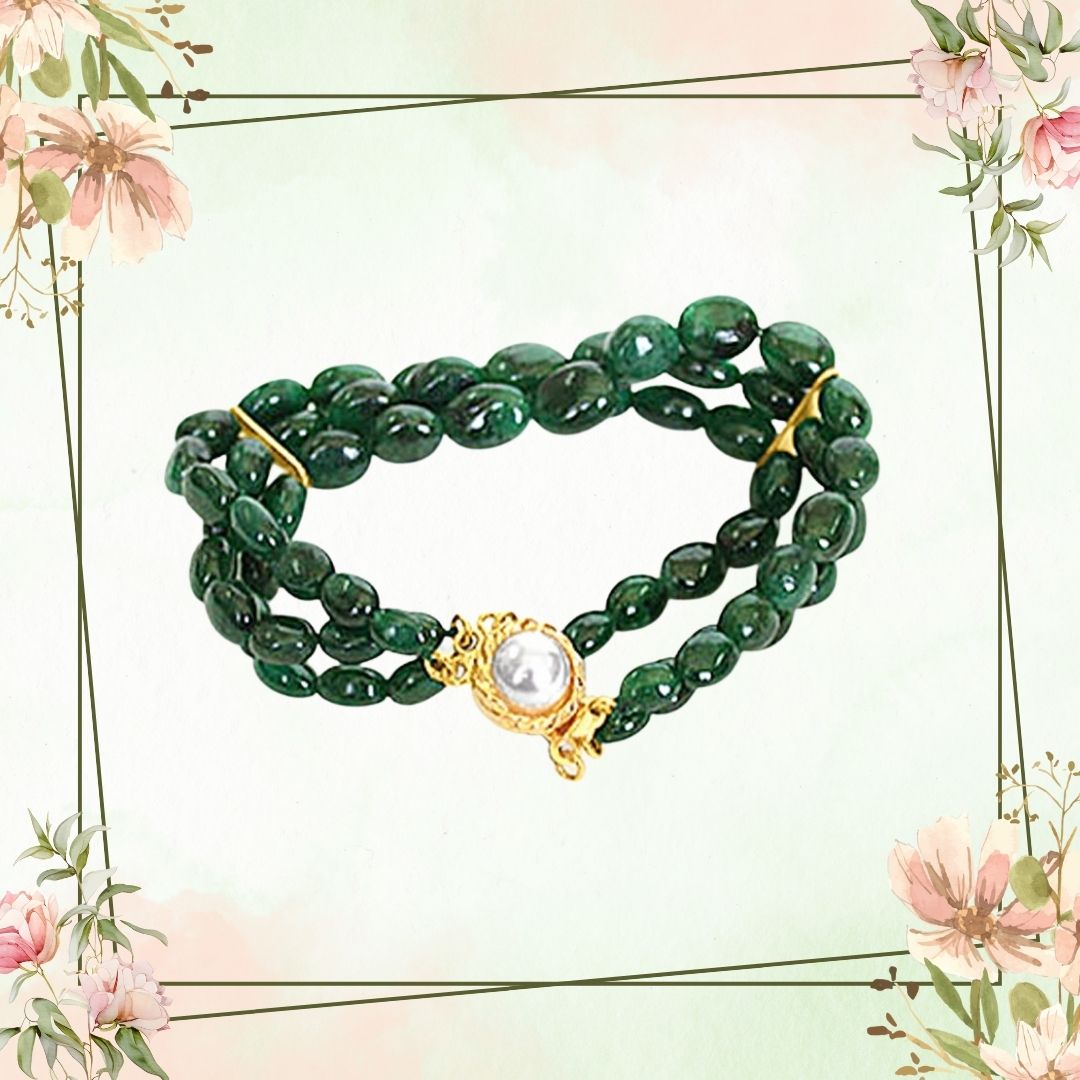 Emerald Beauty Charm - 3 Line Real Green Oval Emerald Cocktail Bracelet for Women (SB30)