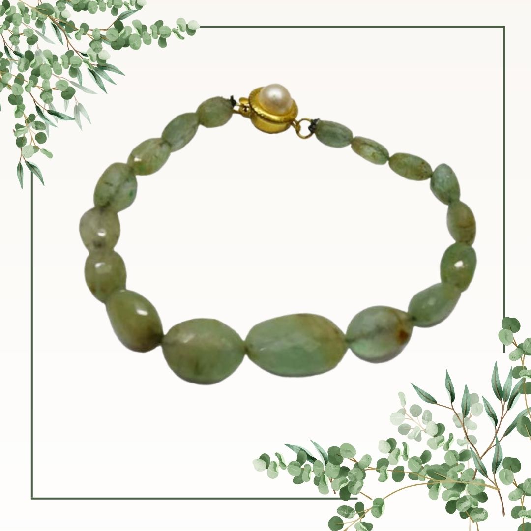 Single Line Real Green Oval Emerald Beads Bracelet for Women (SB64)