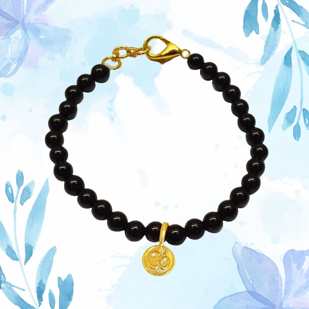 Gold Plated Sterling Silver Aum with Black Onyx Bracelet for Men and Women (SB68)