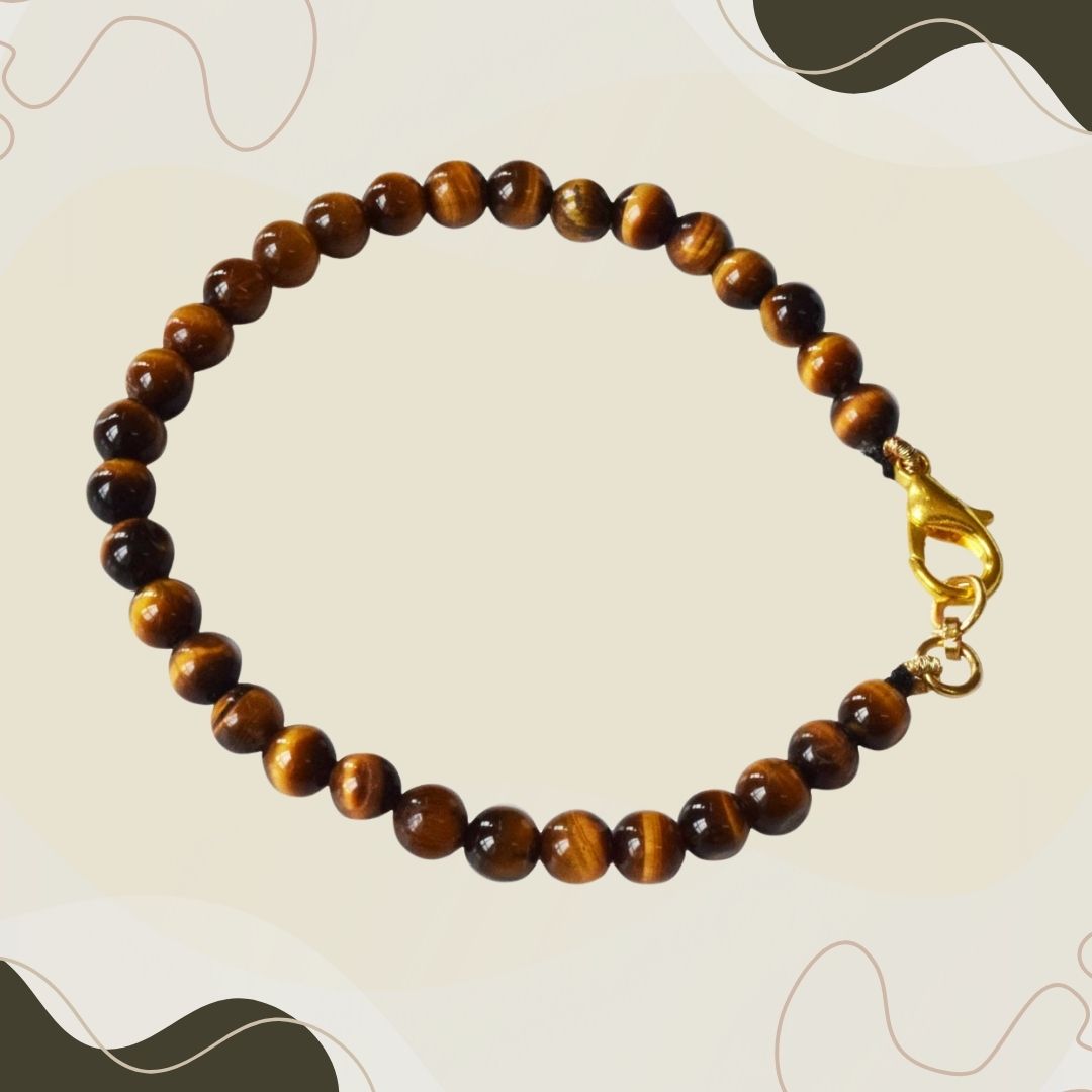 Enchanted Radiance: Polished Tiger Eye Bead Bracelet with Gold-Plated Clasp for Her (SB85)