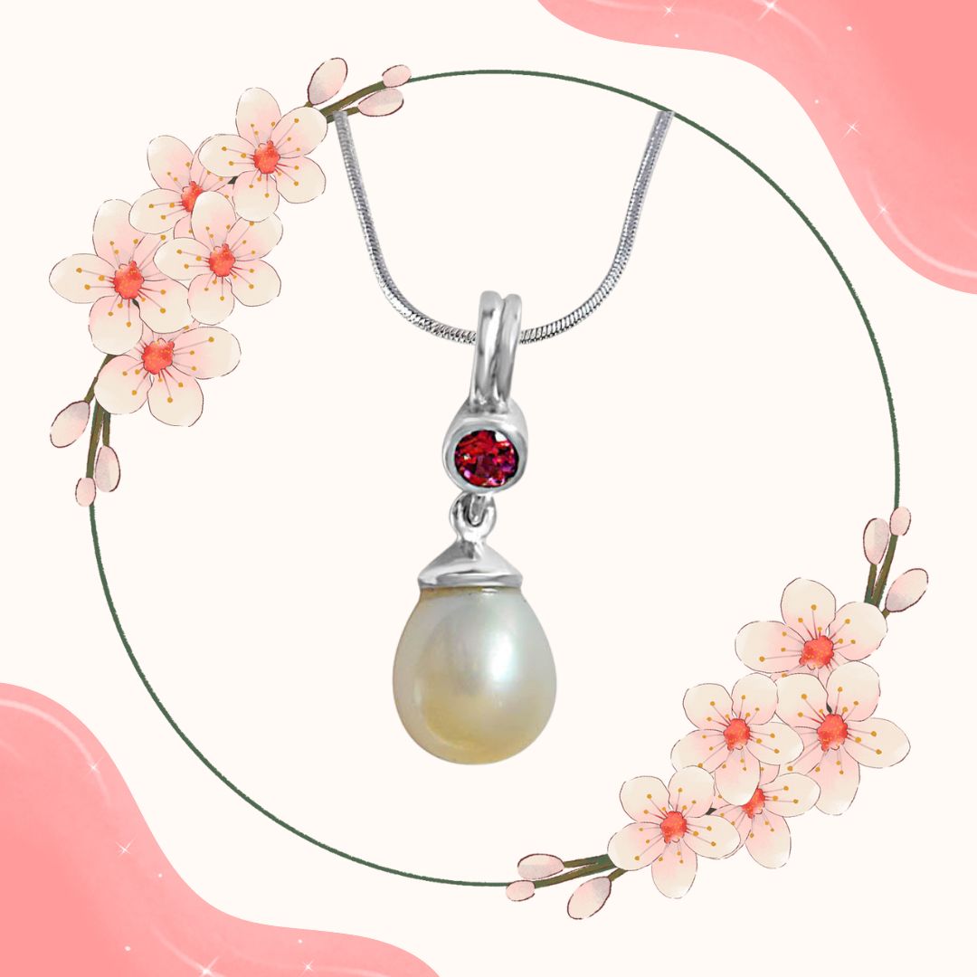 Double Vision Rhodolite, Real Pearl & 925 Sterling Silver Pendant with 18 IN Chain (SDP393)