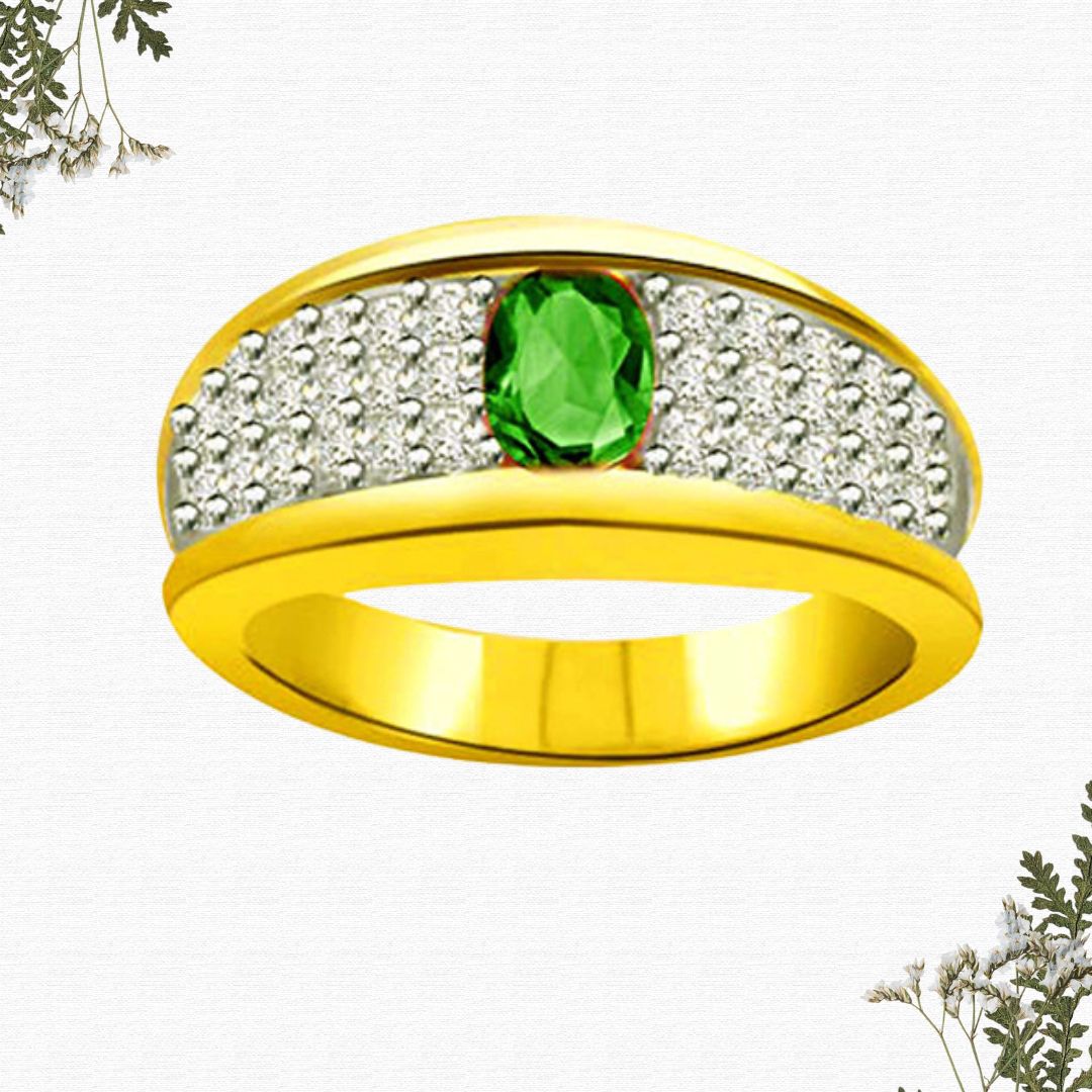 Shining Family 0.40cts Diamond & Emerald Gold Ring (SDR1087)