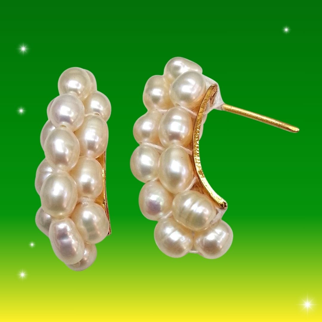 Let's Fall in Love - Freshwater Natural Pearl & Gold Plated Bali Earrings for Women (SE24)