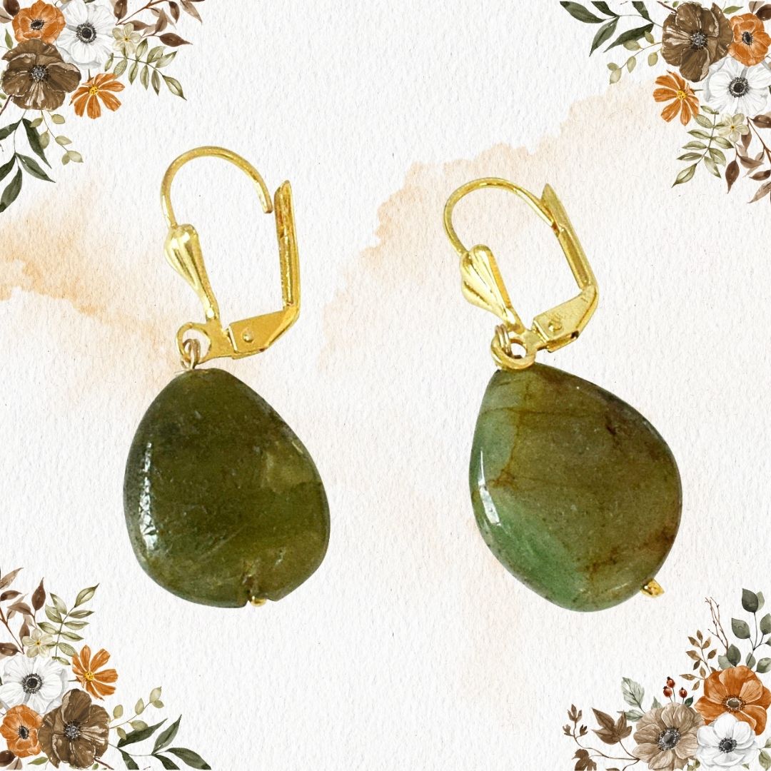 Real Drop Emerald and Gold Plated Flower Shaped Hanging Earrings for Women (SE322)